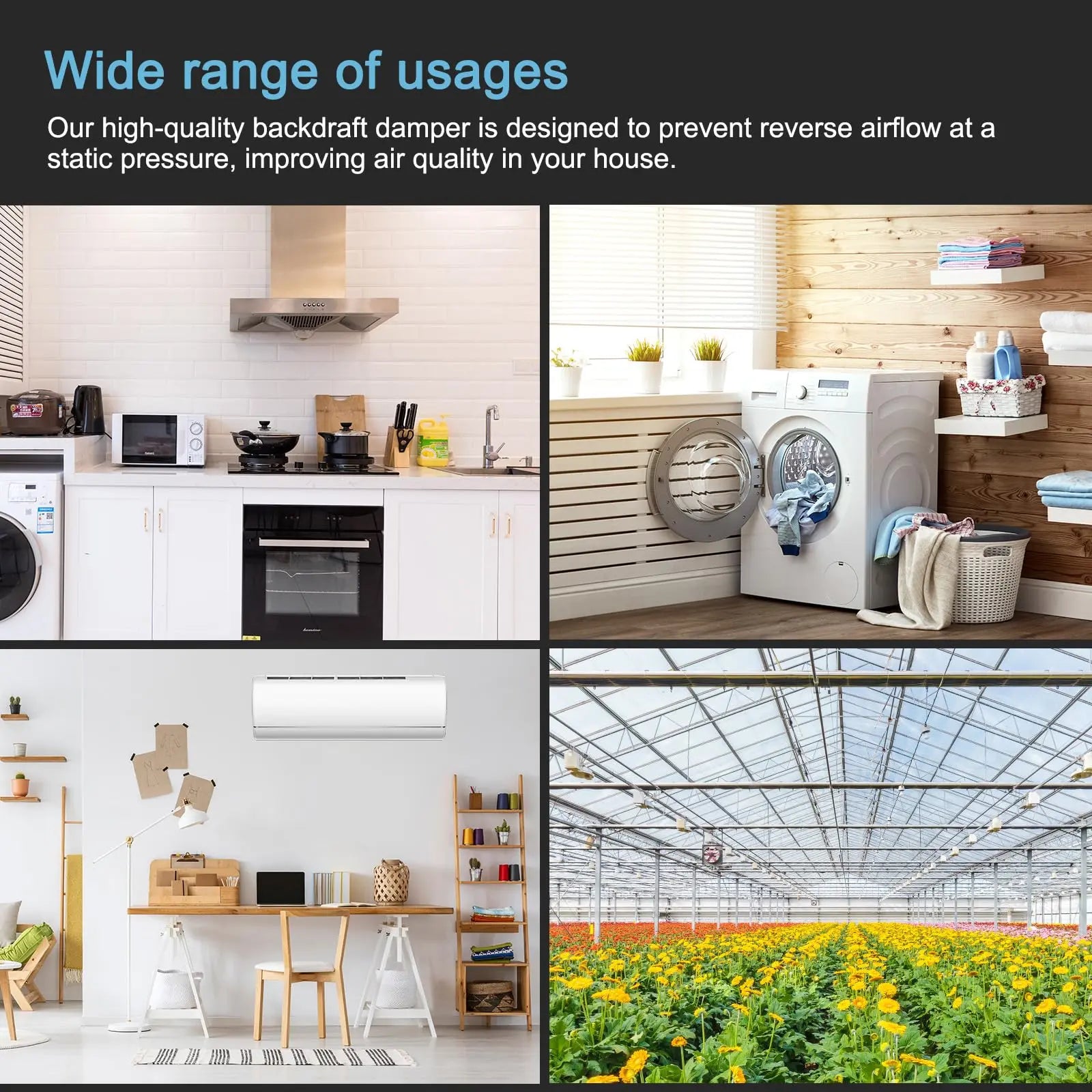 Wide range of usages: Our high-quality backdraft damper is designed to prevent reverse airflow at a static pressure,improving air quality in your house.