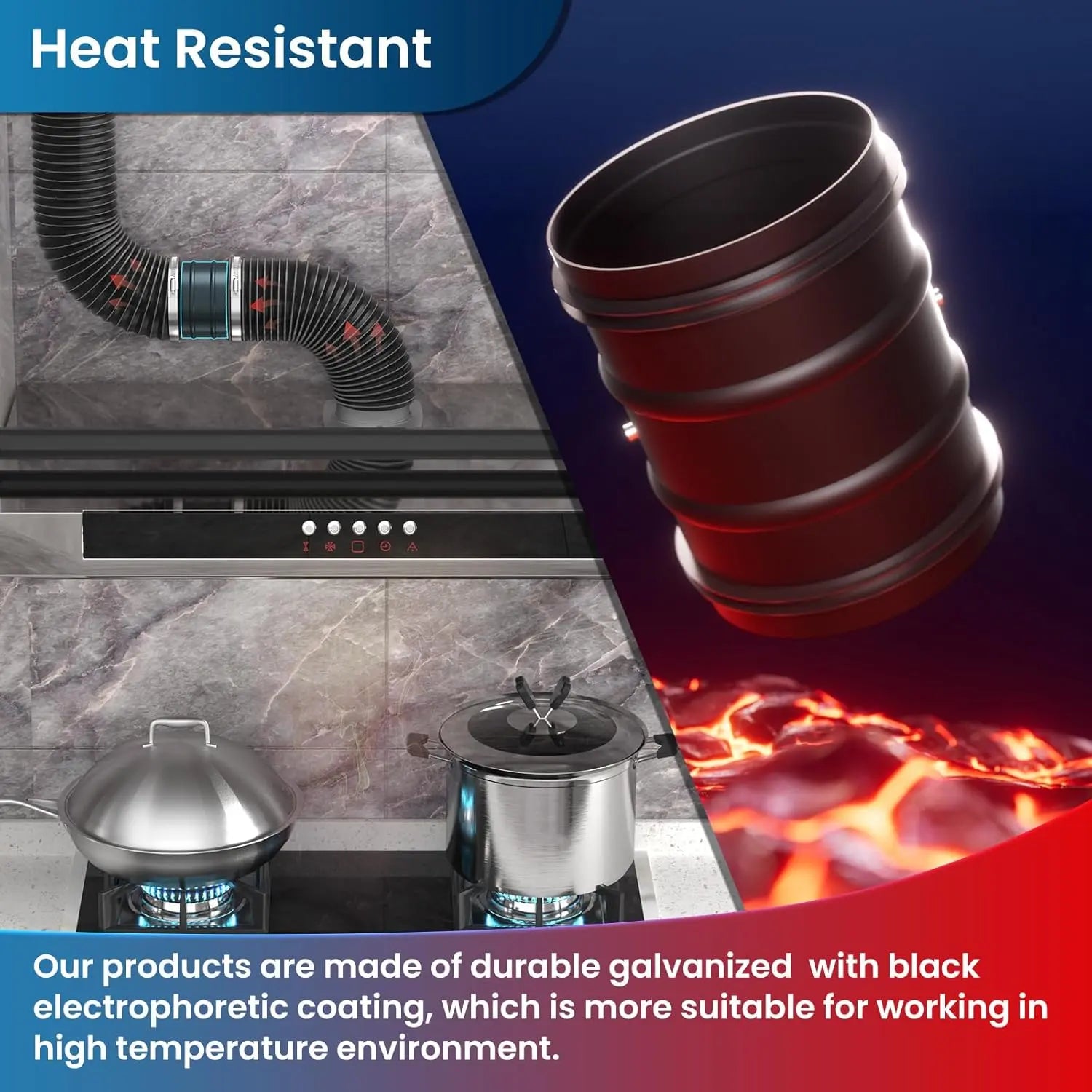 6 Inch Backdraft Dampers are made of durable galvanized with blackelectrophoretic coating, which is more suitable for working inhigh temperature environment.