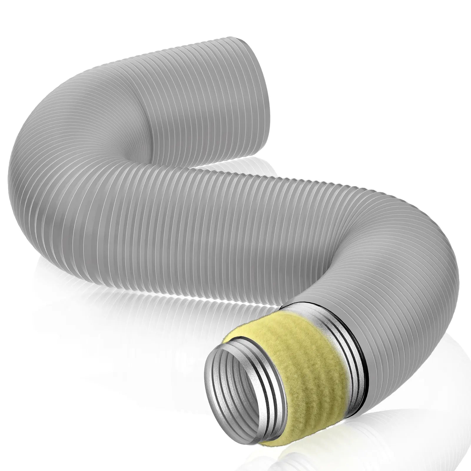 3 in insulated flexible air duct ventilation hose attached to portable AC unit, noise‑reducing and thermally insulated.