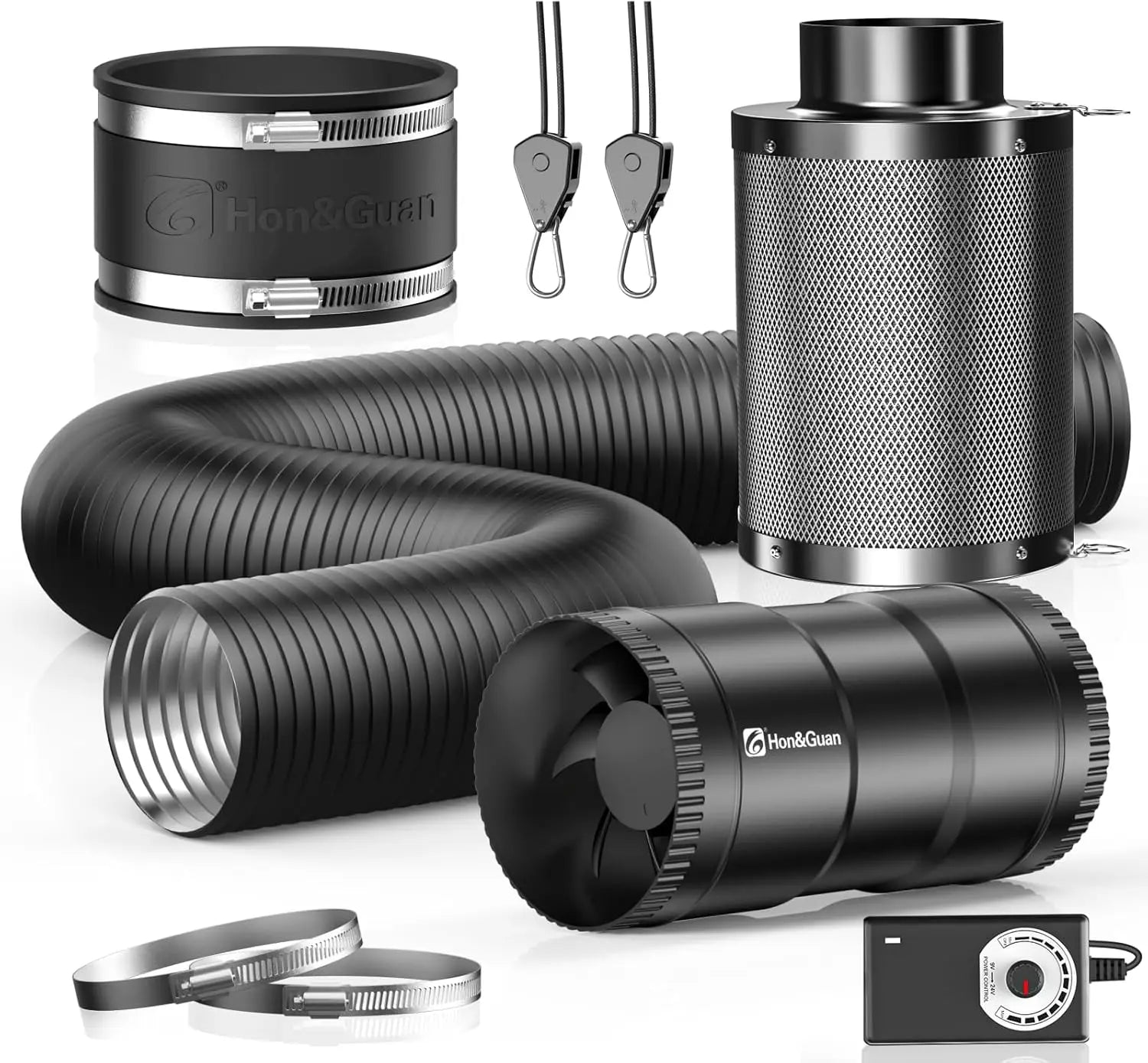 Grow Tent Kit with HON&GUAN Ventilation Fan, High Carbon Filter, Flexible Ducting, and Speed Controller for Indoor Gardening Ventilation System