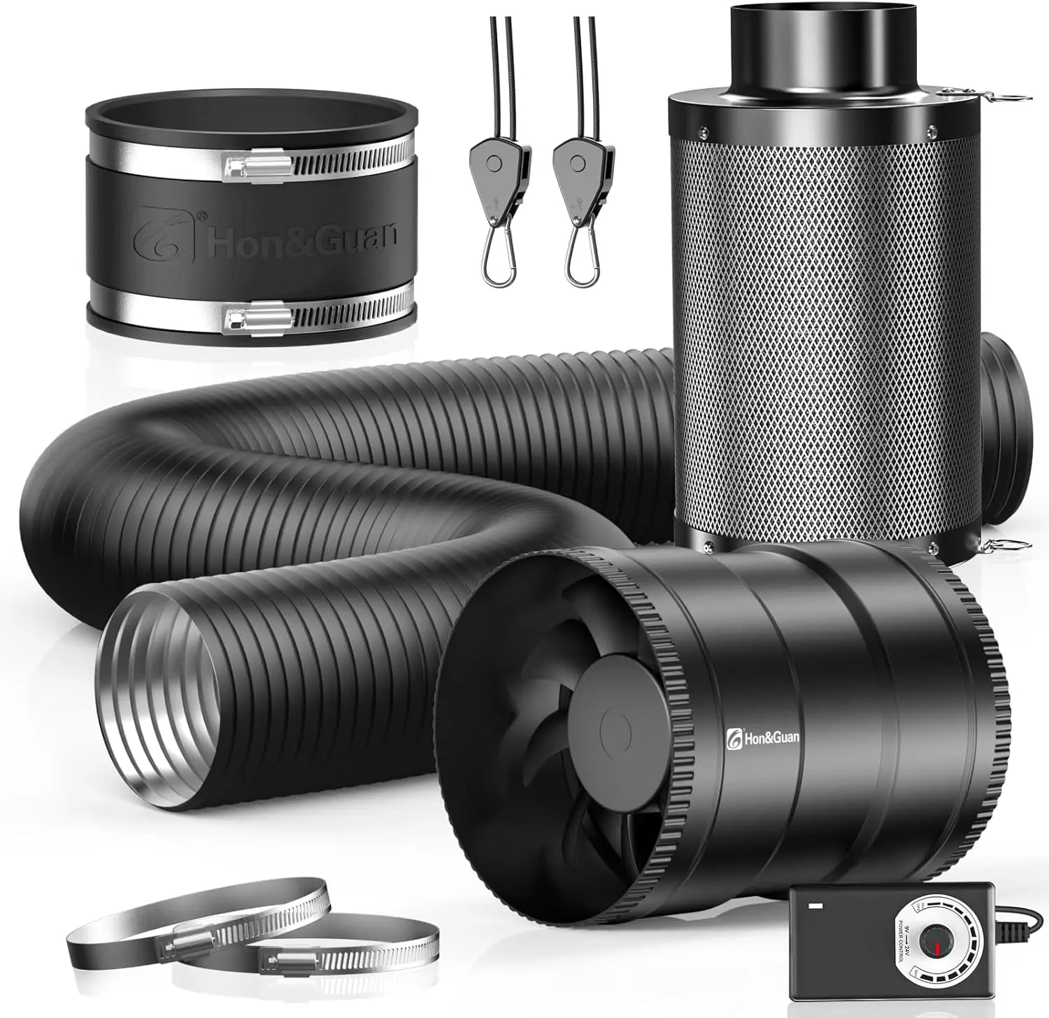 Grow Tent Kit with HON&GUAN 6 Inch Ventilation Fan, High Carbon Filter, Ducting and Speed Controller for Odor Control and Air Circulation