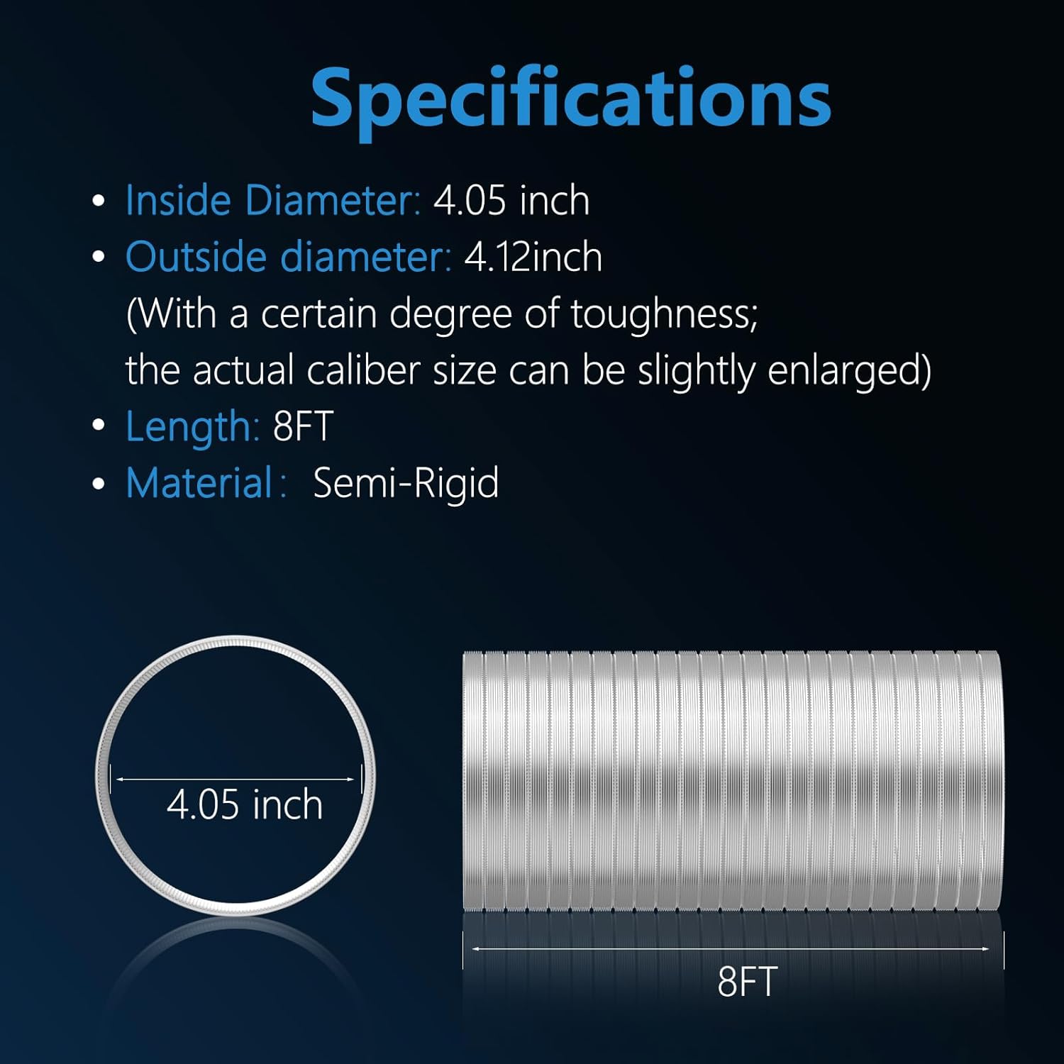 HONGUAN 4 inch semi rigid dryer duct with 8 feet length, suitable for compact and spacious installations.
