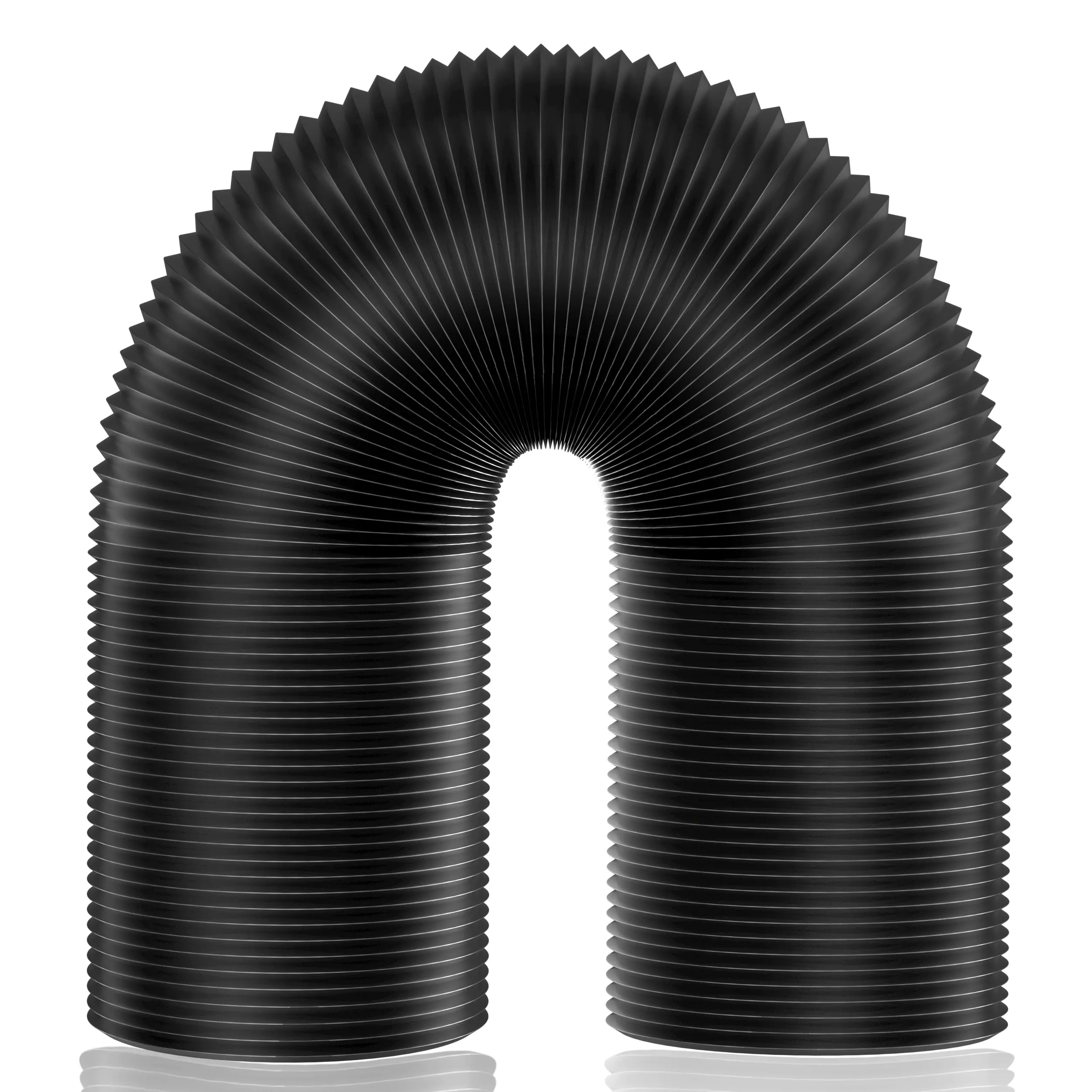 Close-Up Detail of Flexible Dryer Vent Hose – 4-Layer Insulated Aluminum Duct with Black PVC Outer for Ventilation and Noise Reduction