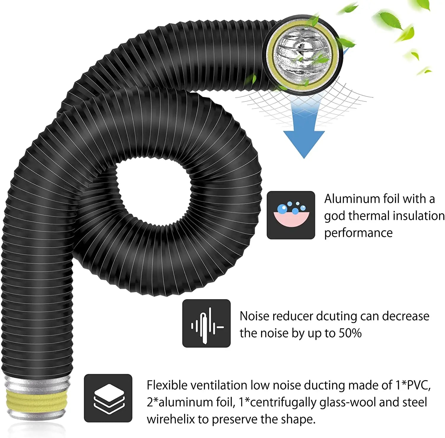 Noise-reducing aluminum foil layer of HONGUAN insulated air duct for quiet airflow.
