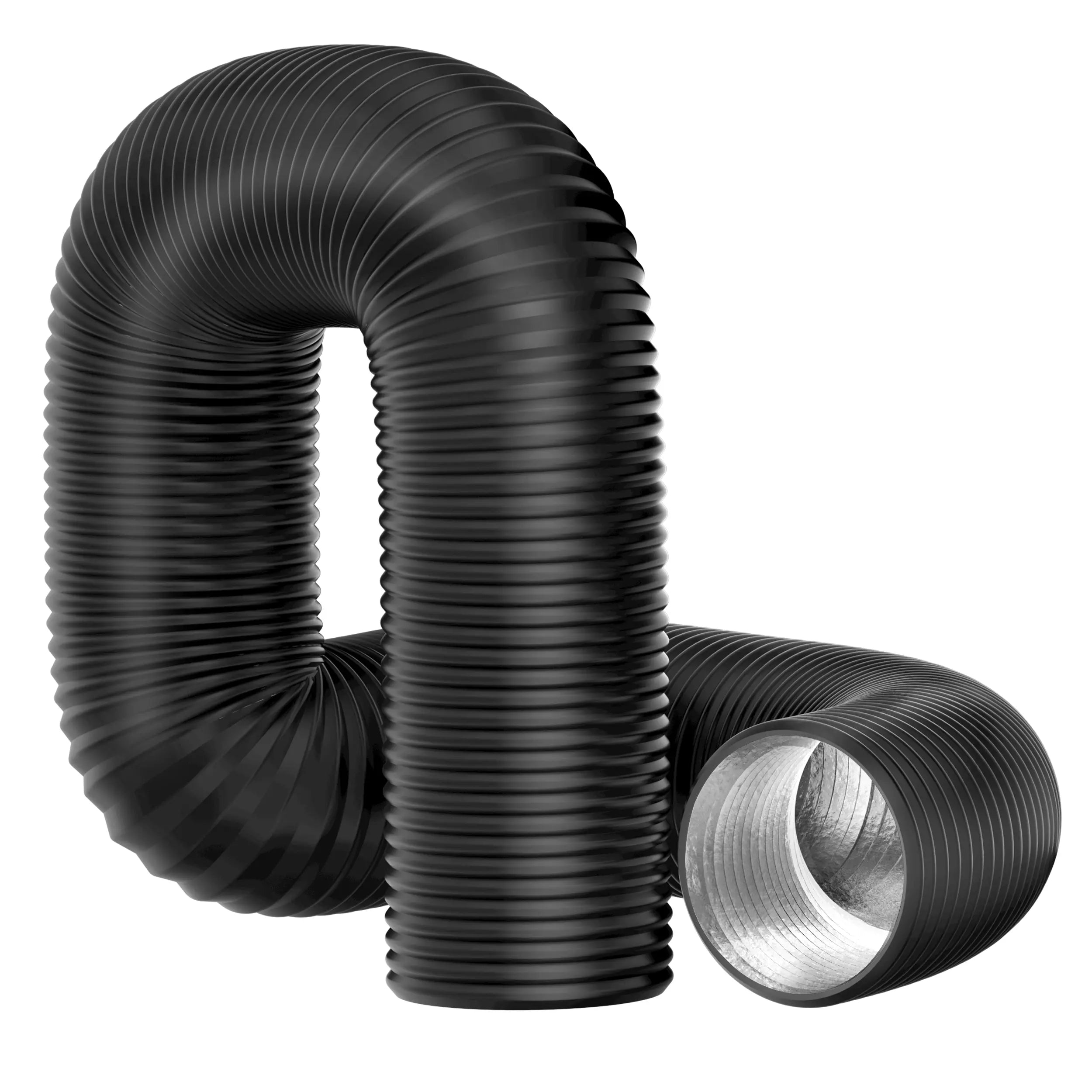 4 Inch Flexible Dryer Vent Hose – Insulated Black PVC Duct with 4-Layer Construction for Ventilation, Heating, and Exhaust Applications