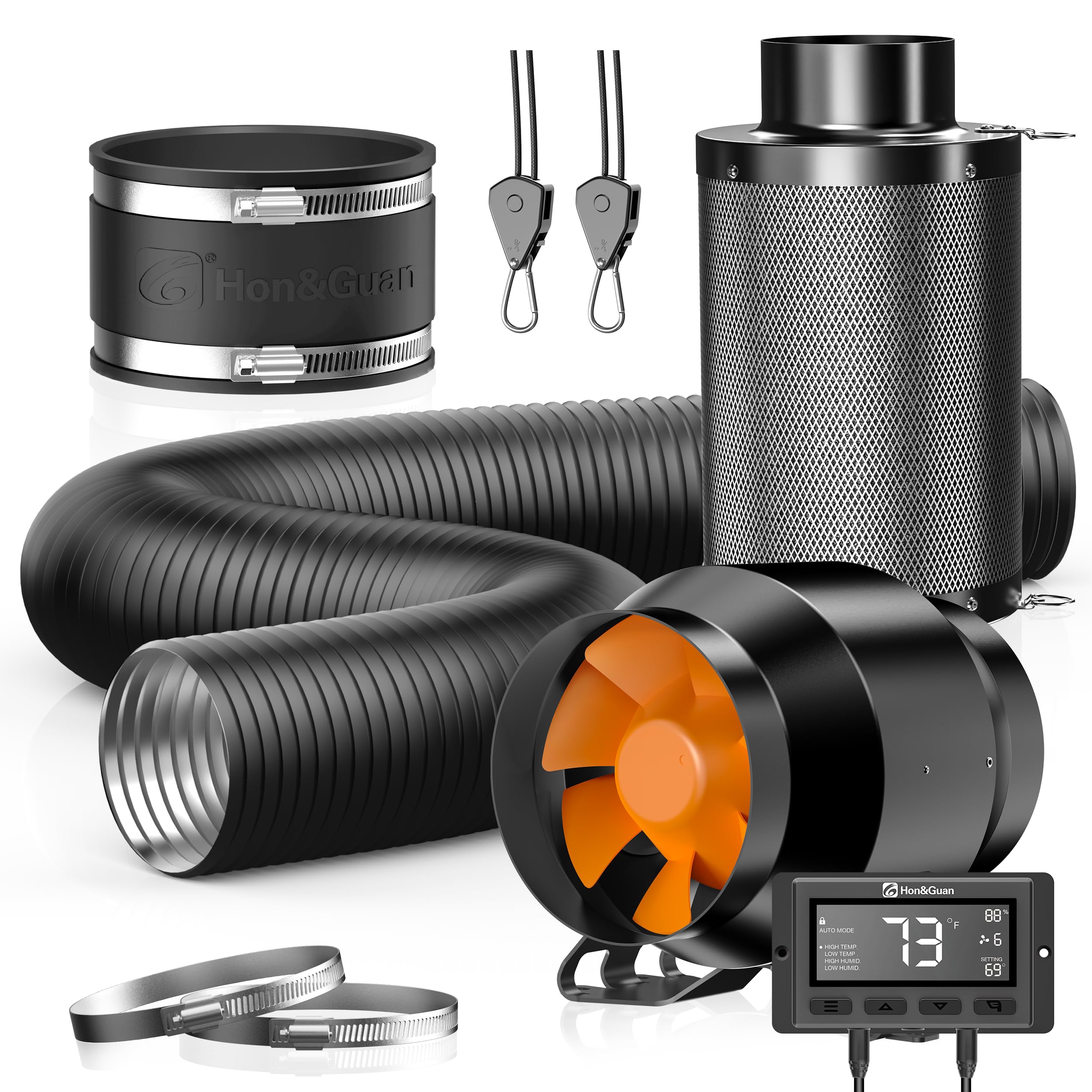 4 Inch Grow Tent Kit with Inline Ventilation Fan, Smart Controller, Carbon Filter, and Flexible Ducting for Hydroponic Ventilation Systems